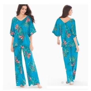 Soma Blue Floral Pajama Set Includes Robe